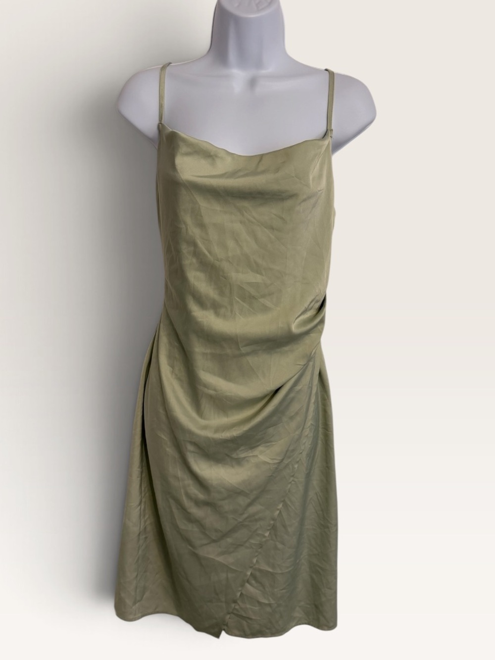 Sage Green  Midi Dress with adjustable Straps faux wrap skirt Large